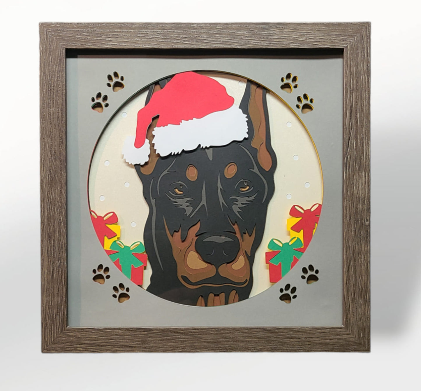 Santa Doberman shadow box 8x8