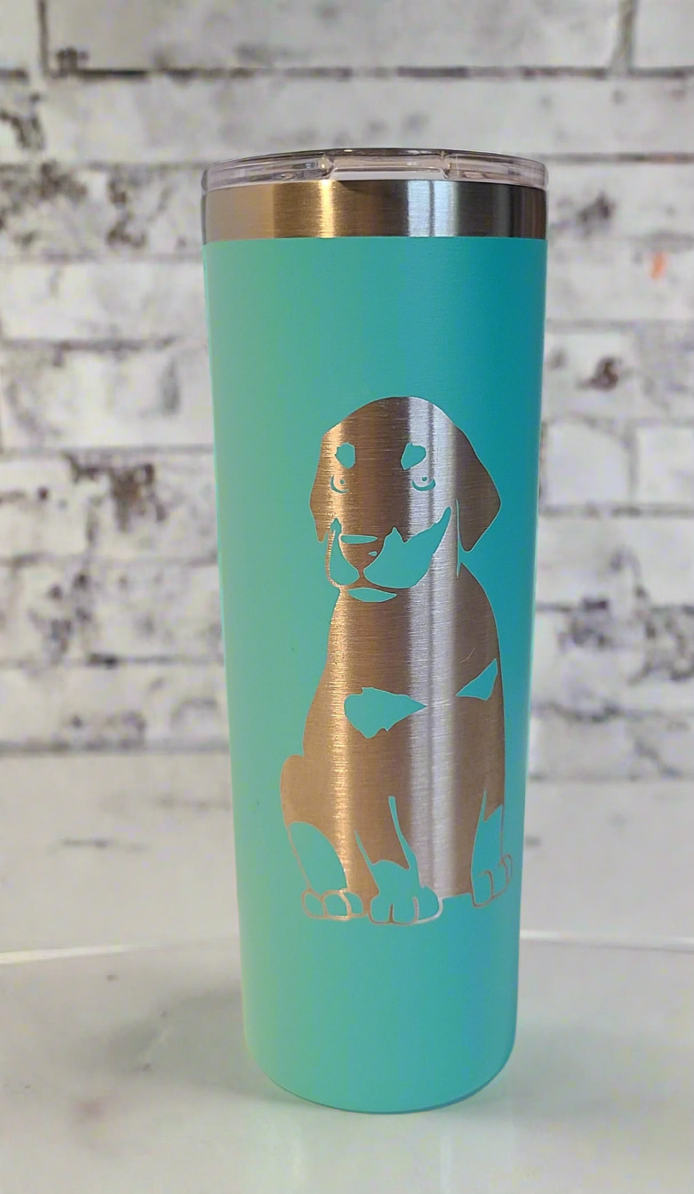 20oz Skinny Tumbler - Turquoise Puppy