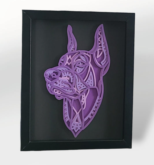 Purple Doberman shadow box 8x10