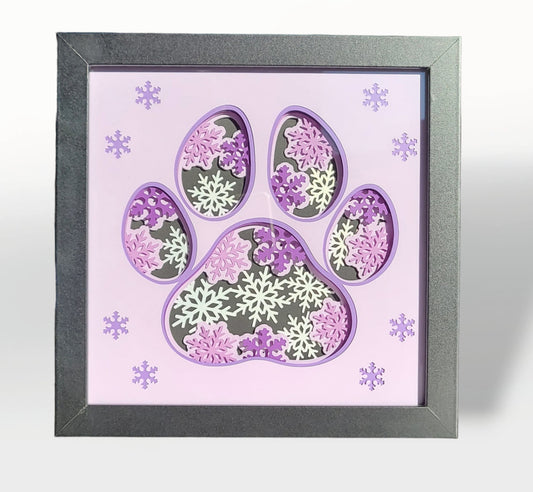 Purple Snow Paw shadow box 8x8