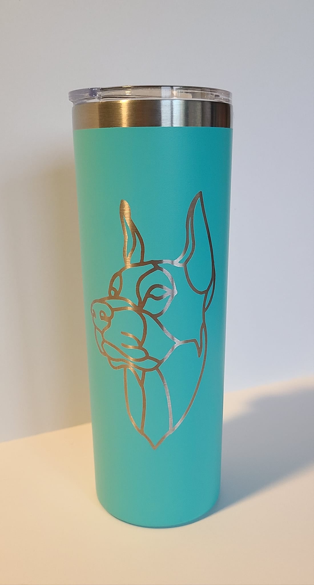 20oz Skinny Tumbler - Turquoise Doberman